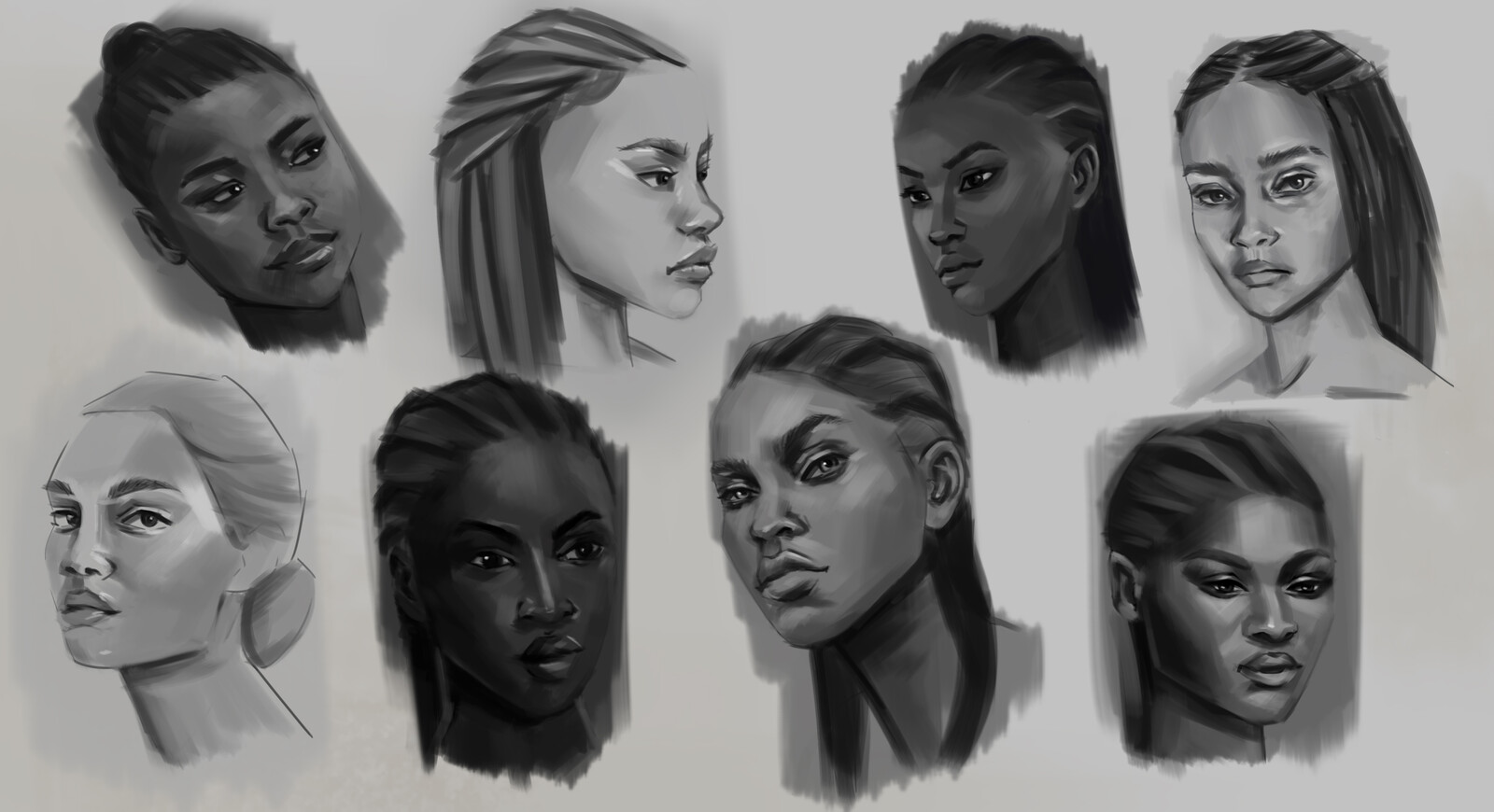 Portrait Sketches exploring different ideas for my character design, 'Alex'. 