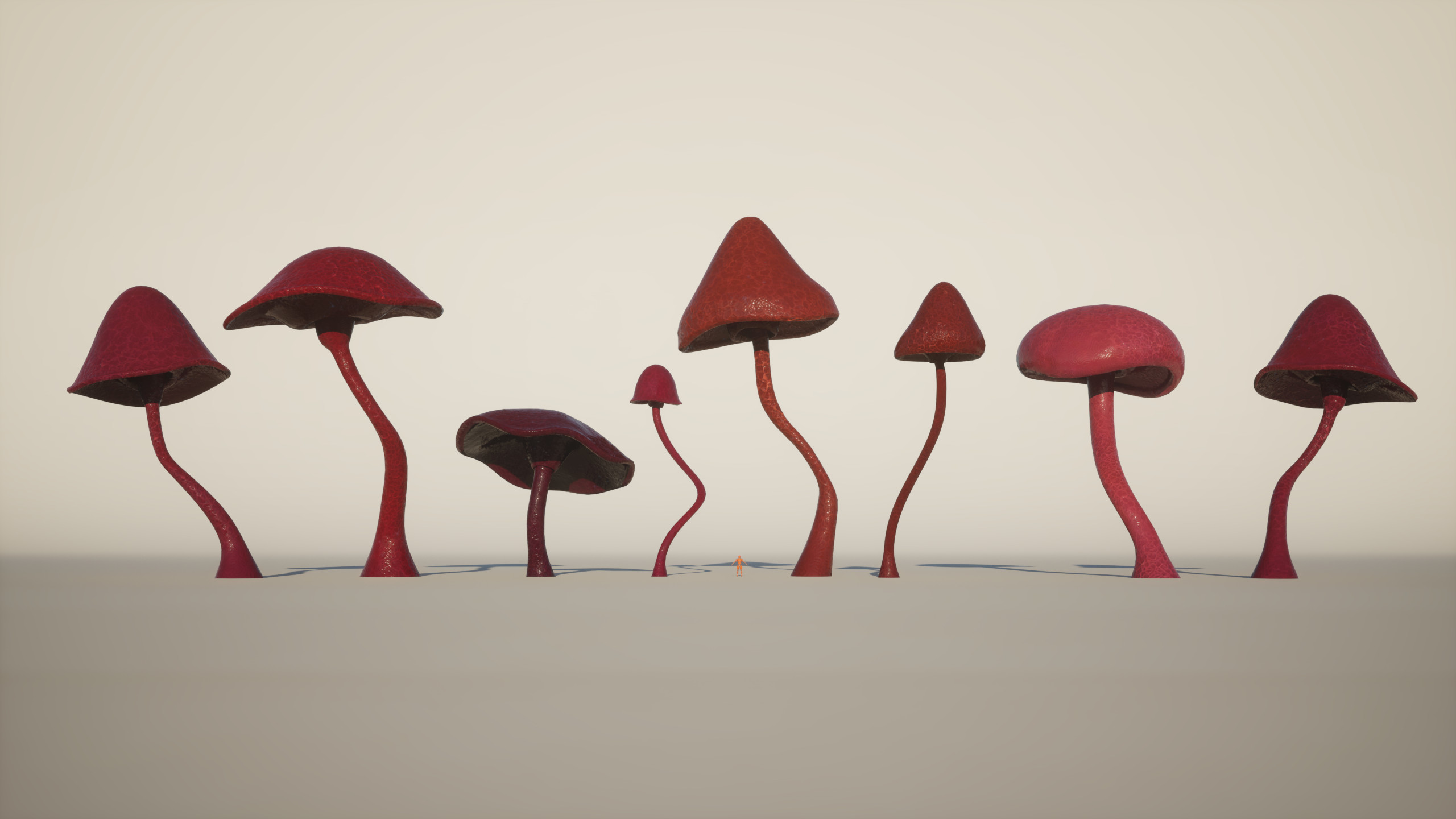 Giant mushrooms modelled in blender and textured in substance painter