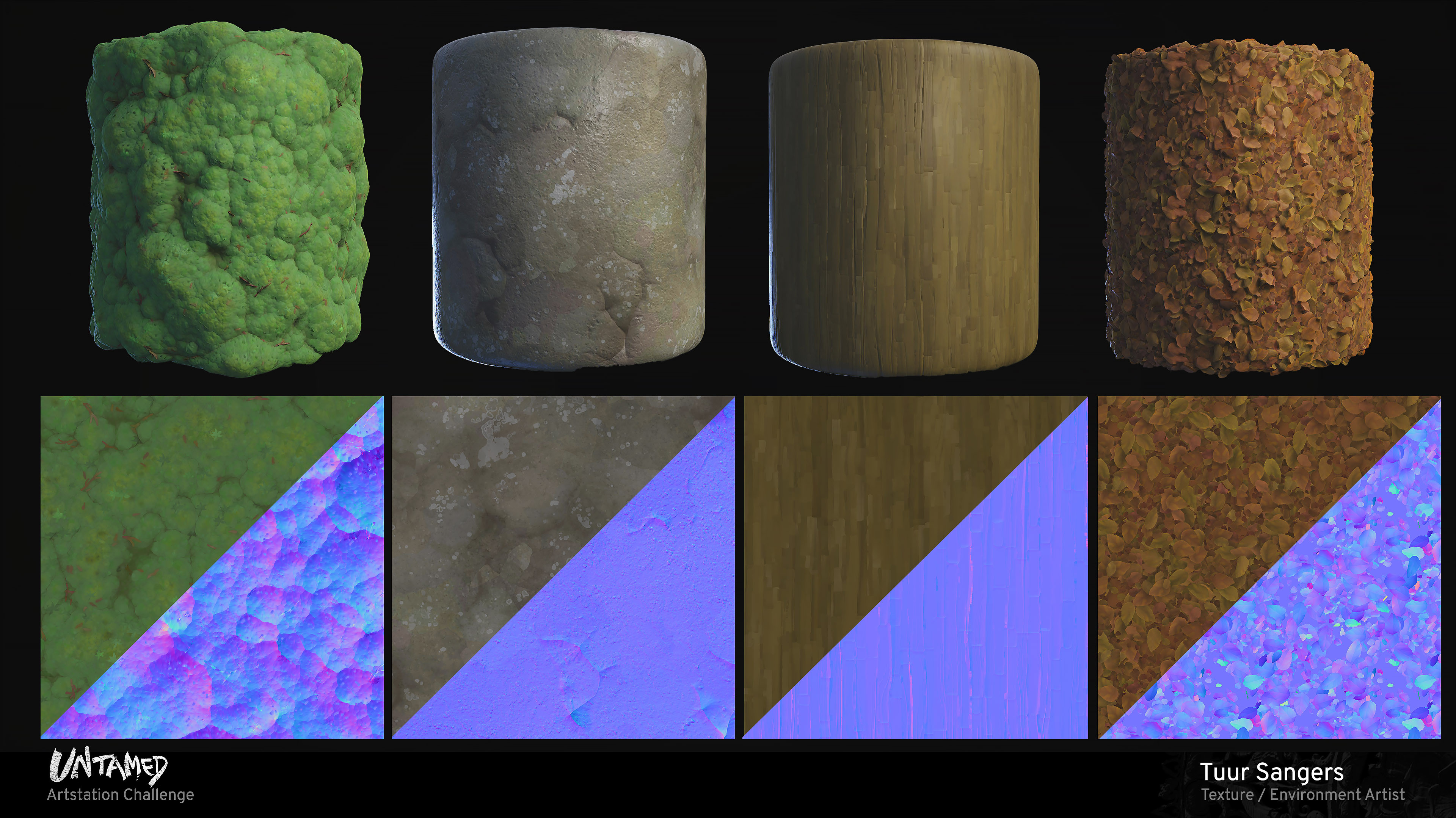  For the materials I put a heavy focus on getting the basecolor working. For a while I wasn't sure how far I wanted to take the stylization and painterly effect in the material. So from time to time I added more details to the height and normal maps