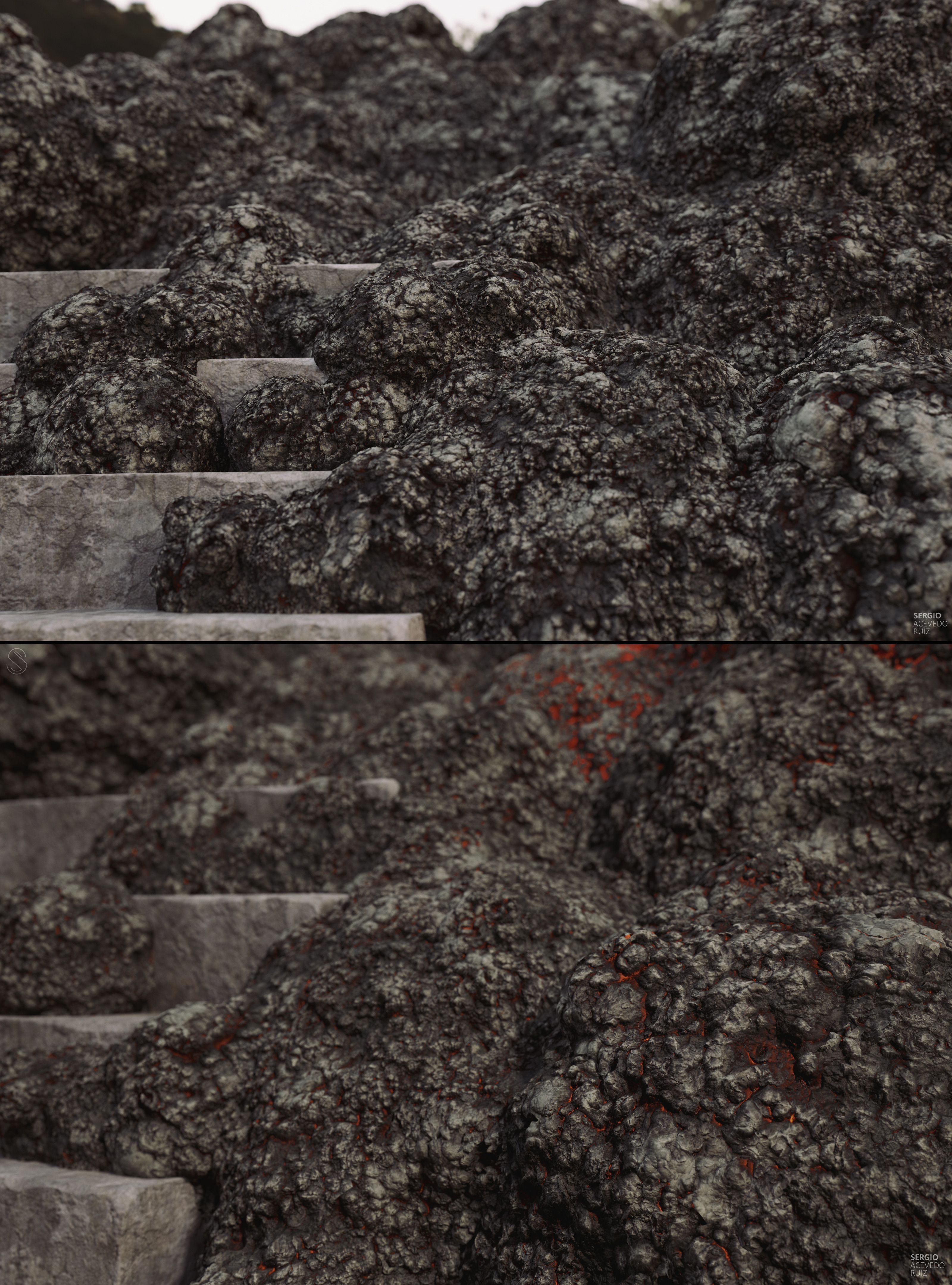 Lava accumulated in stairs mesh