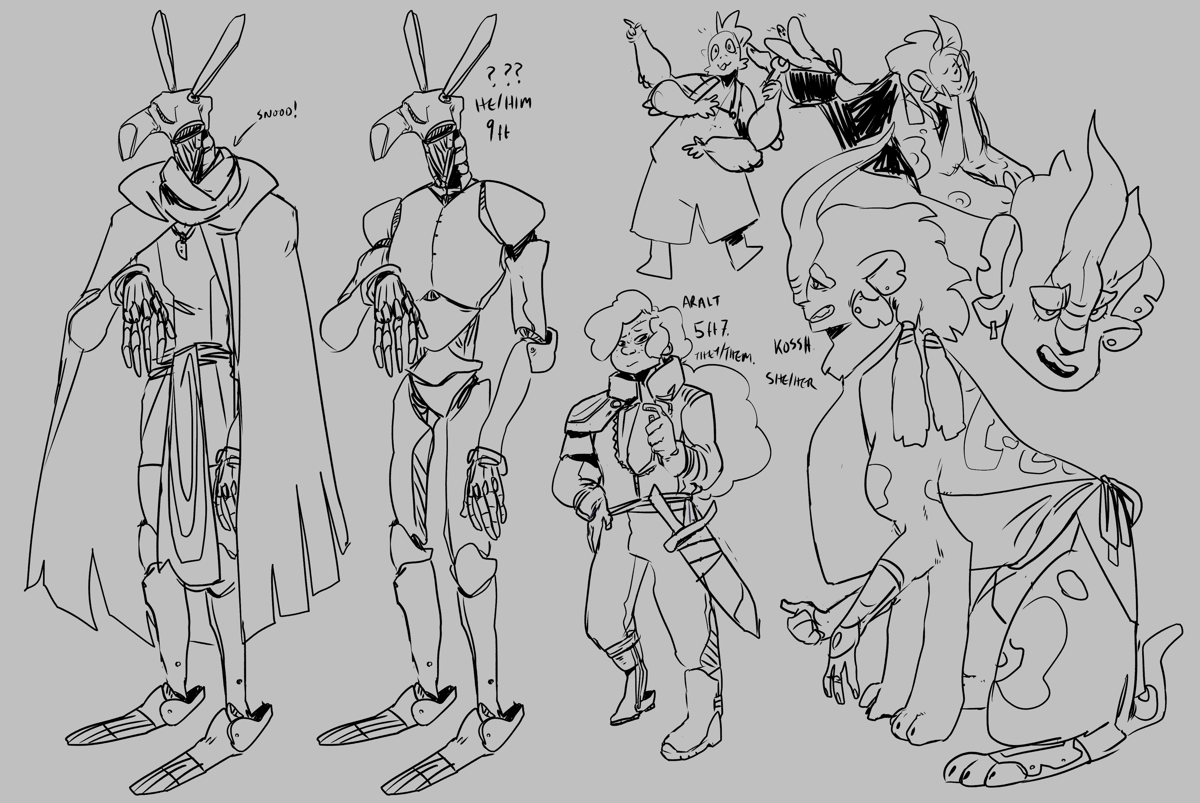Early character designs for a scifi setting