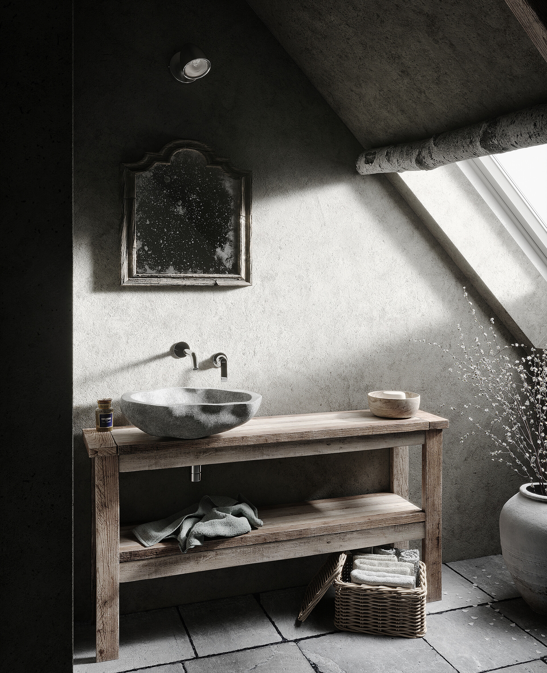 ArtStation Bathroom attic in the style of "Wabisabi"