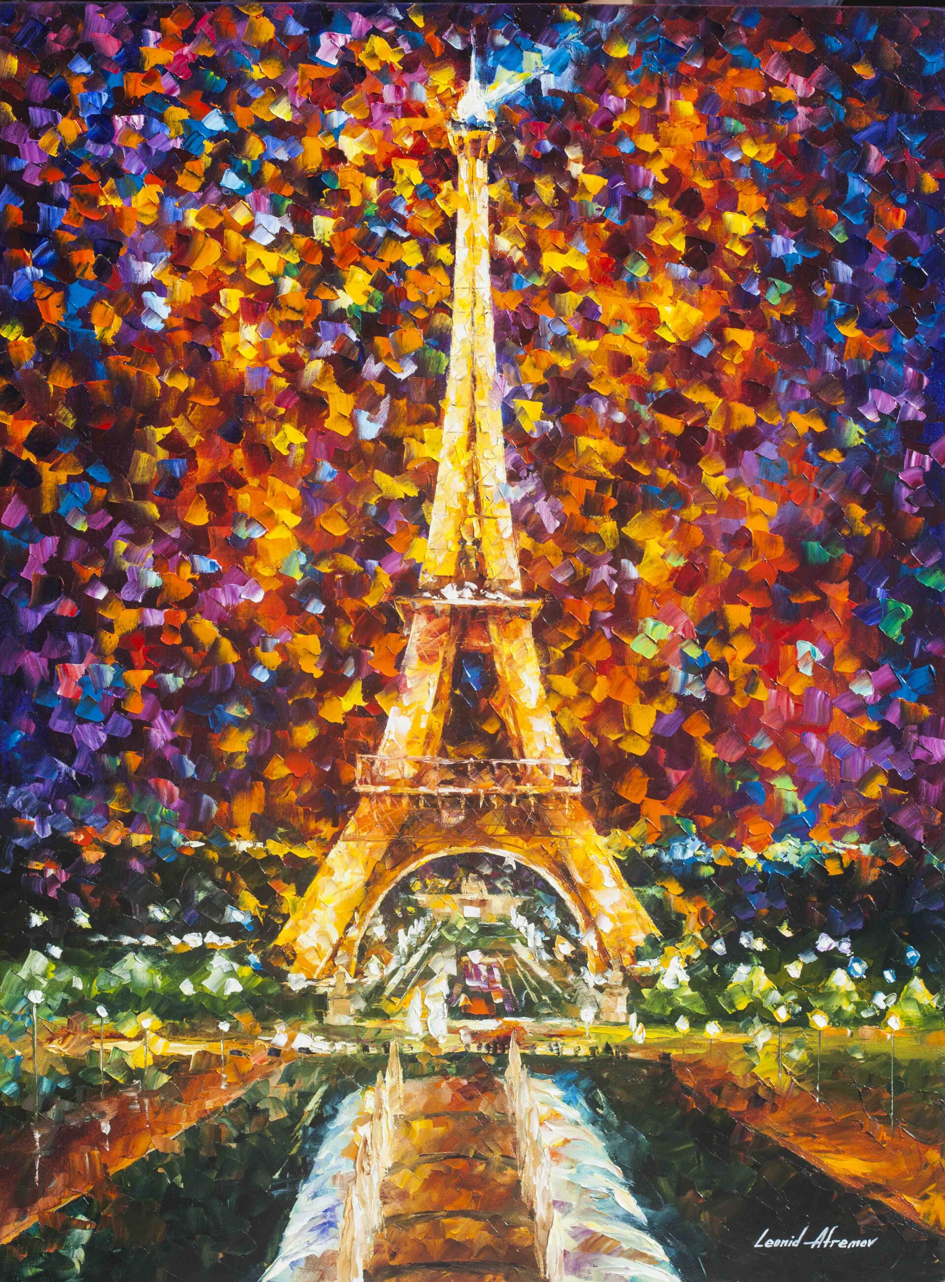 Leonid Afremov EIFFEL TOWER MEMORIES — PALETTE KNIFE Oil Painting On