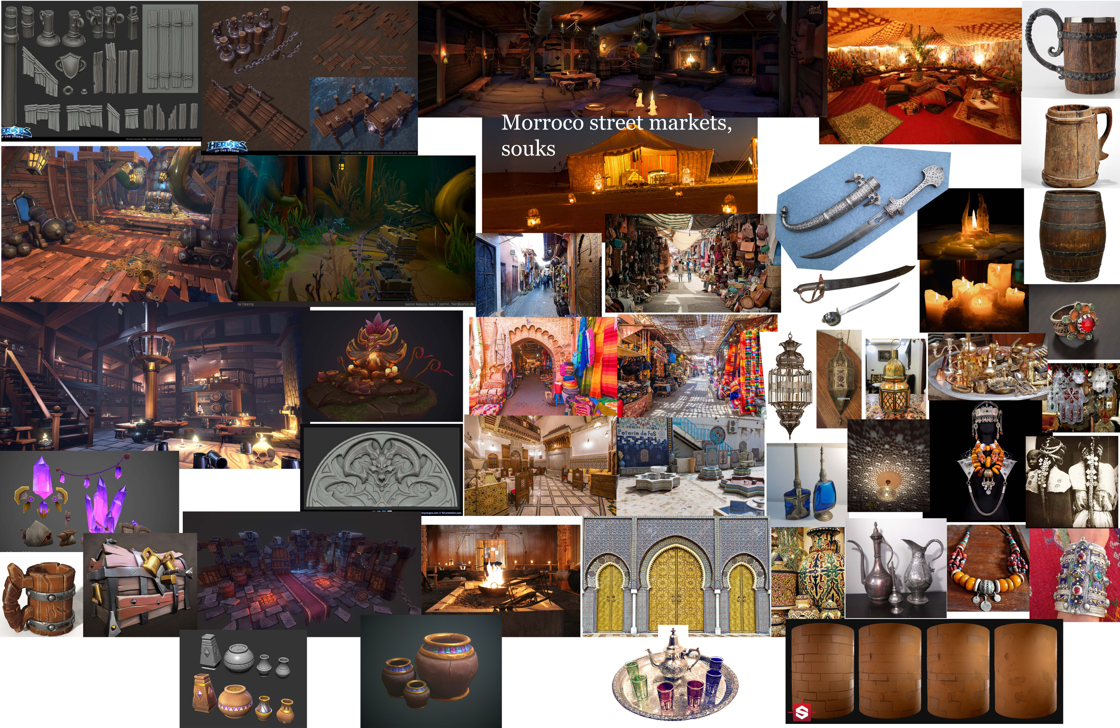 My mood board, filled with inspiring stylized 3D art and plenty of photos to reference.