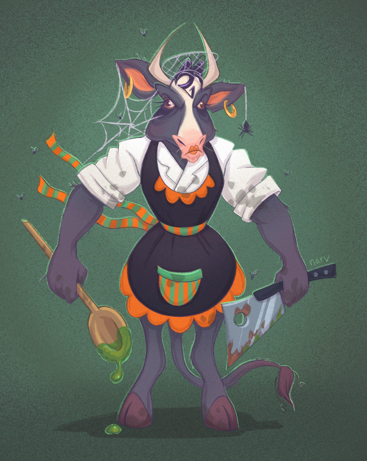 October Character design challenge: 'Halloween University'. Minotaur Lunch lady character concept