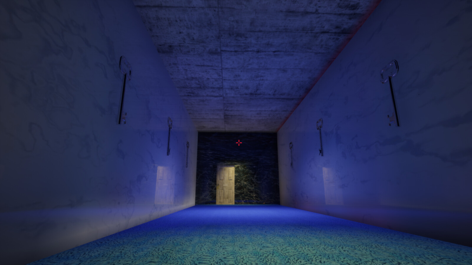The door on the left leads to a heavenly hallway, with neat keys hung on the wall