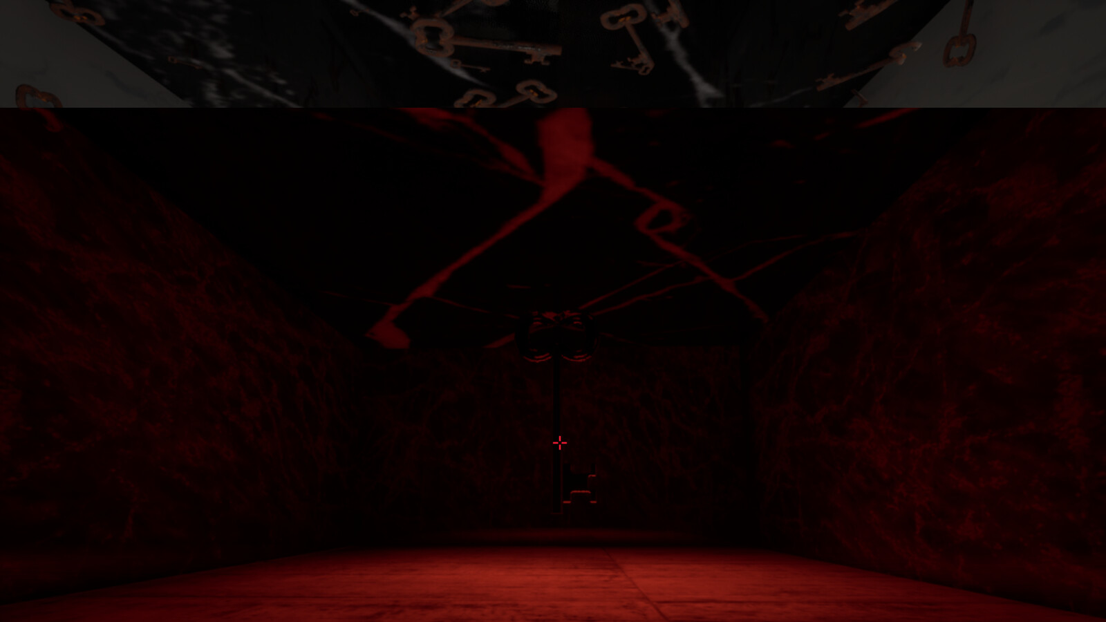 The red hallway leads to this plain, red room, with a single key in the center, which will allow the player to travel backwards and view the other side of the experience.