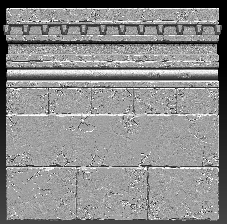 Once the base mesh was finished, I imported it into Zbrush to begin the sculpting phase. I used a combination of alphas and my own techniques for the weathering of the stone.