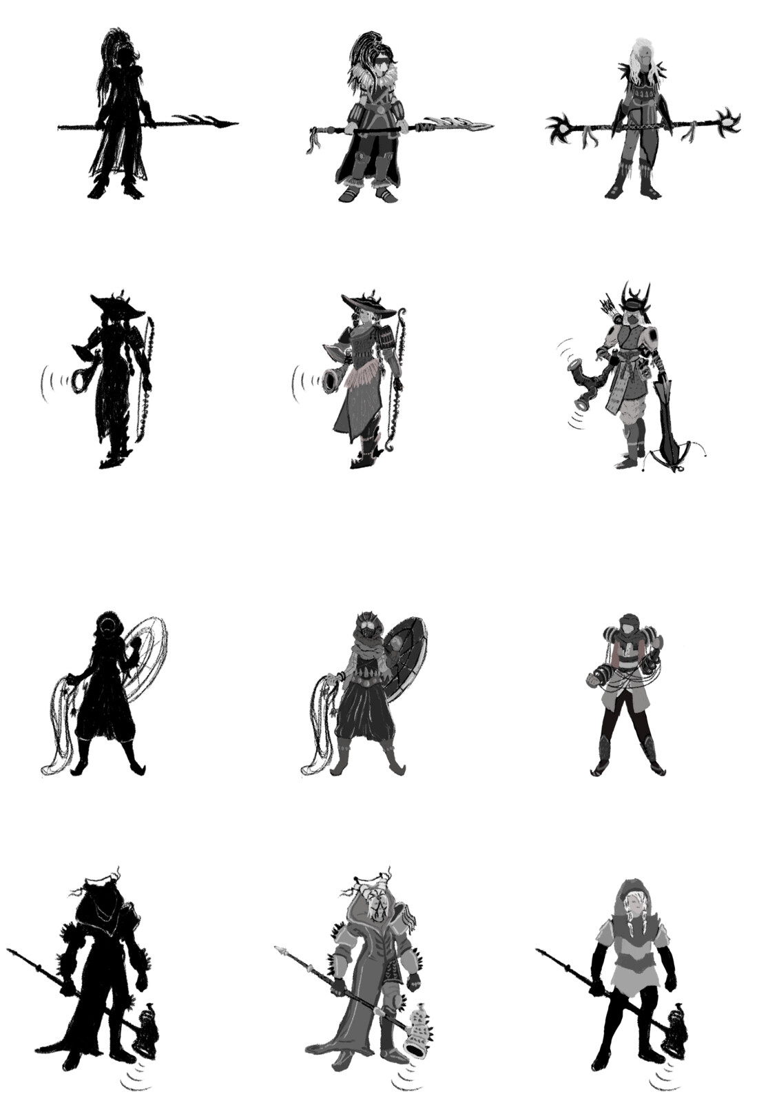 More complex silhouettes based on the previous ones. 