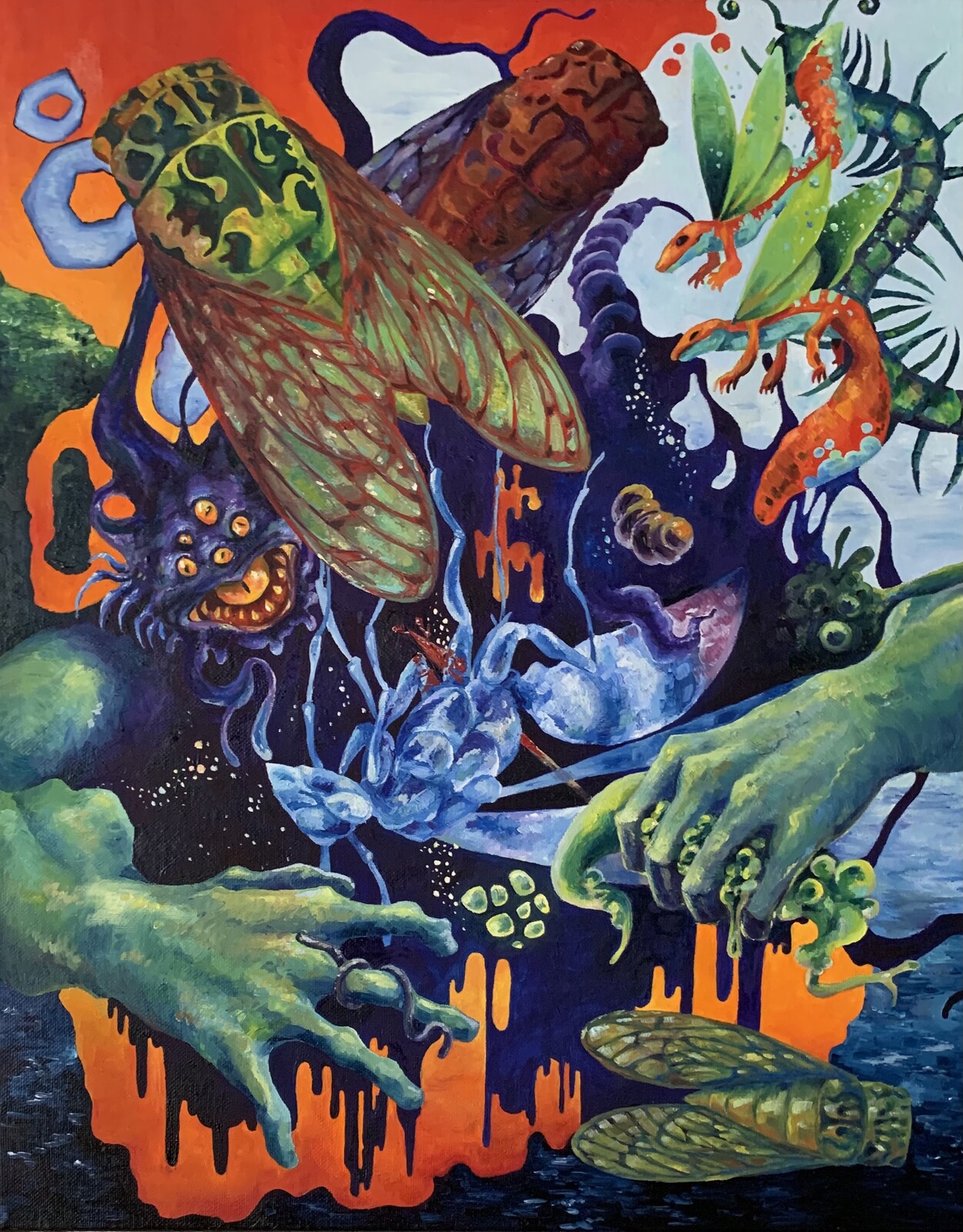 Oil painting of a strange dreamlike scenario