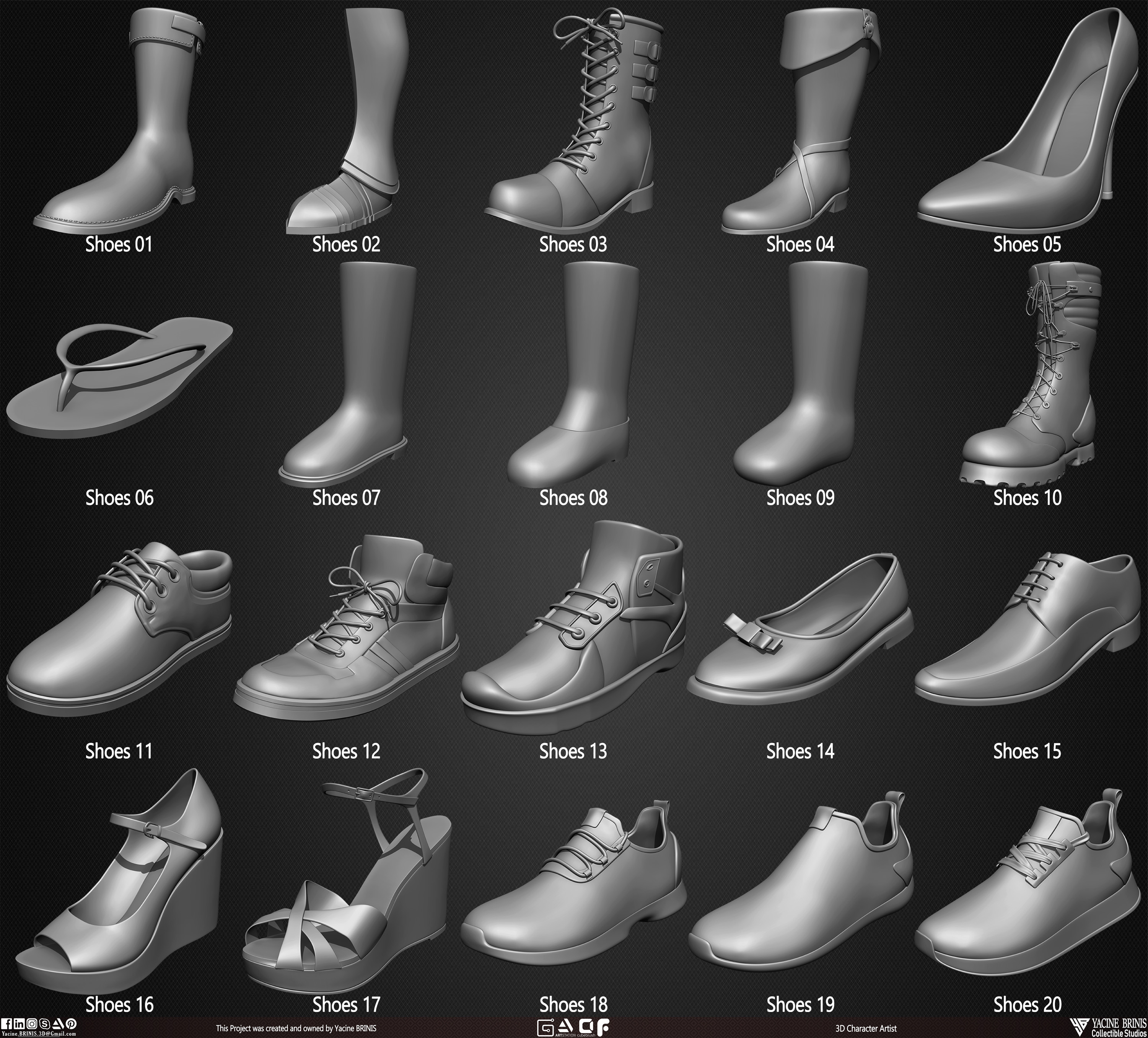 20 Shoes Pack sculpted By Yacine BRINIS Vol 03 Set 003