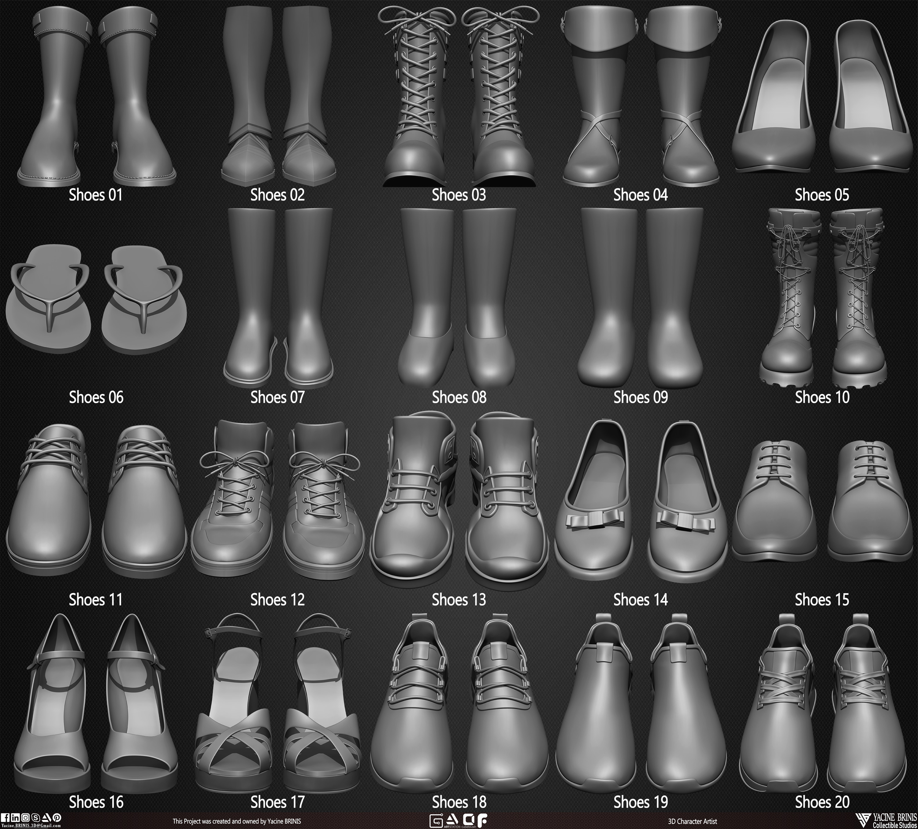 20 Shoes Pack sculpted By Yacine BRINIS Vol 03 Set 004