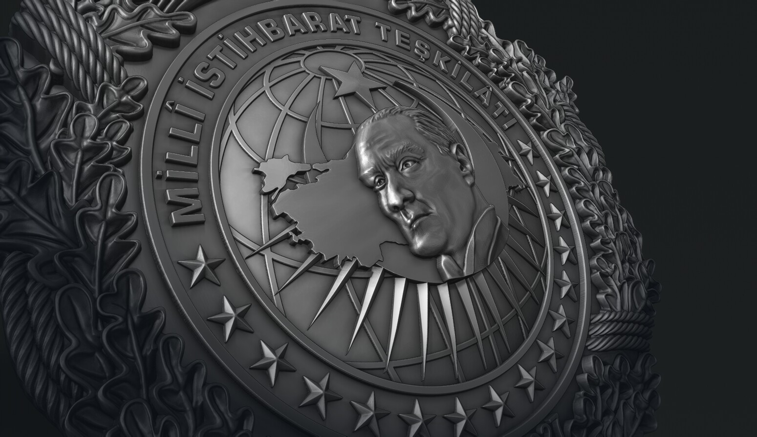 Turkish intelligence Agency Logo Bas relief. (Türkiye Millî İstihbarat Teşkilatı Amblemi 3D Rölyef Modeli) 