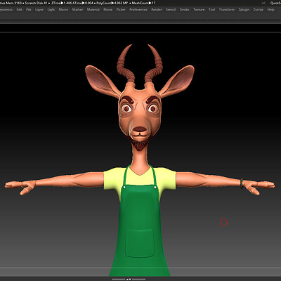 Green Antelope Cashier Basemesh in ZBrush - Character Design