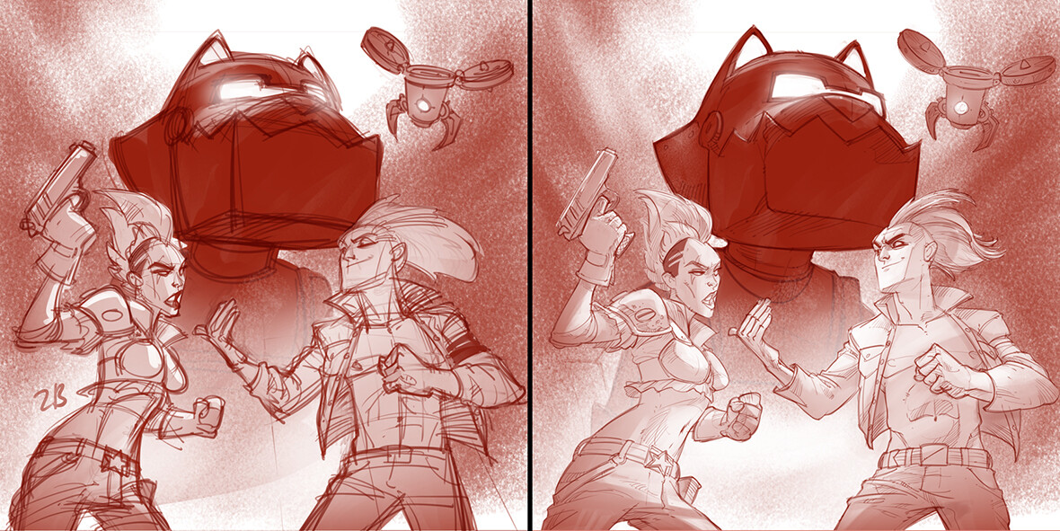 The composition kept evolving during the rough sketch phase. 