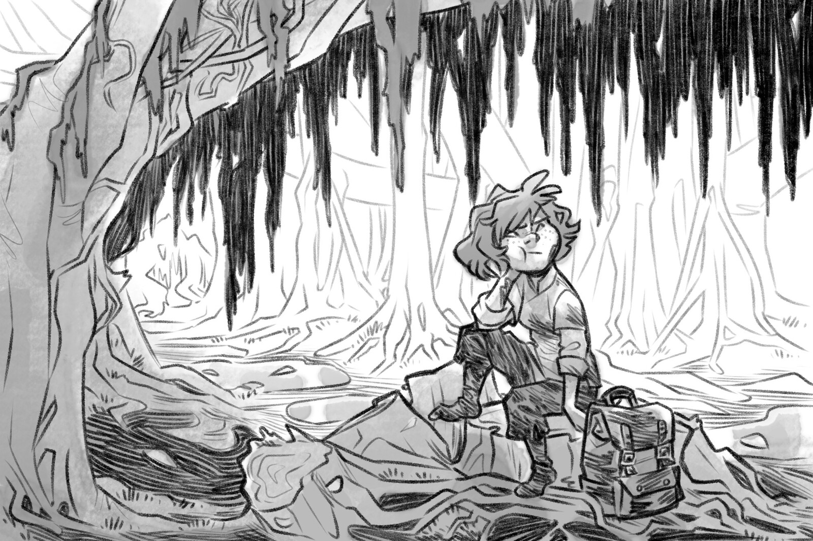 "Grit's drenched, of course. Everything below the waste is caked in foul-smelling mud, and her pants squelch when she does finally sit."