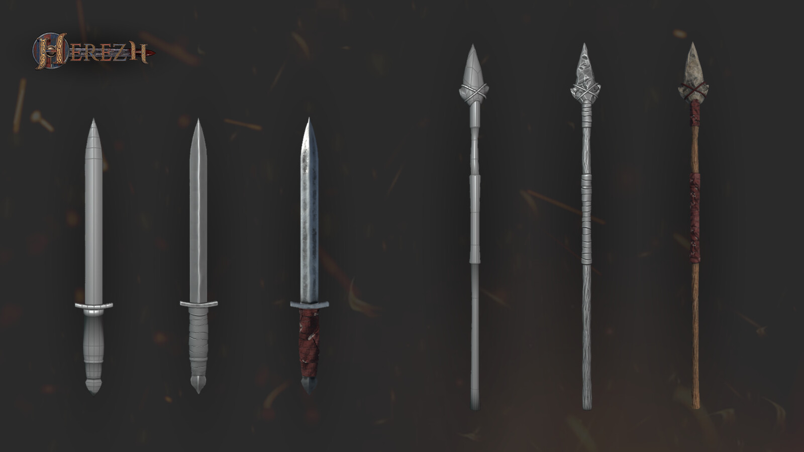 Dagger - 620 tris
Spear - 940 tris
