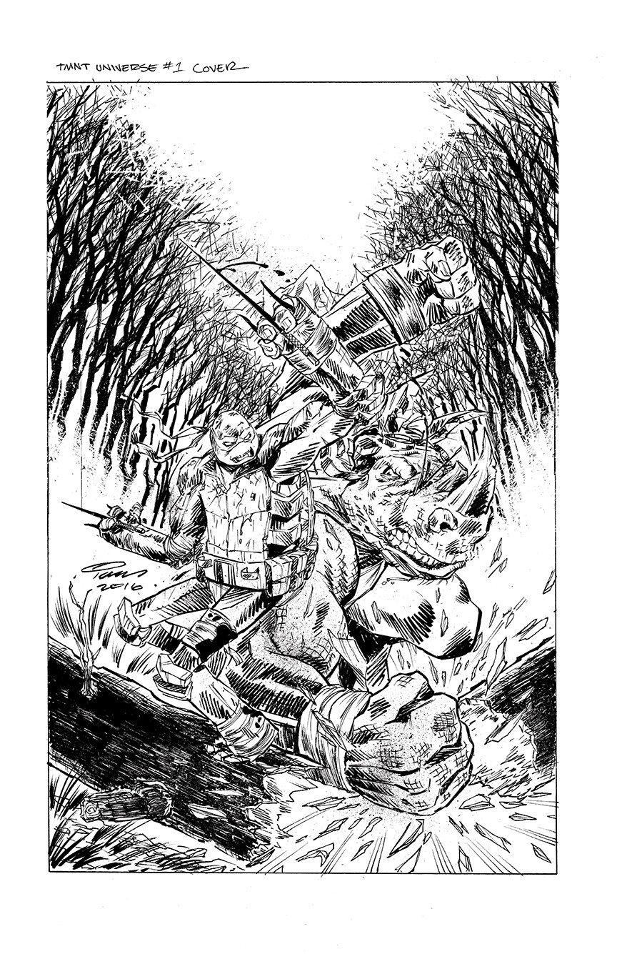 Original ink drawing to the TMNT Universe #1 cover.