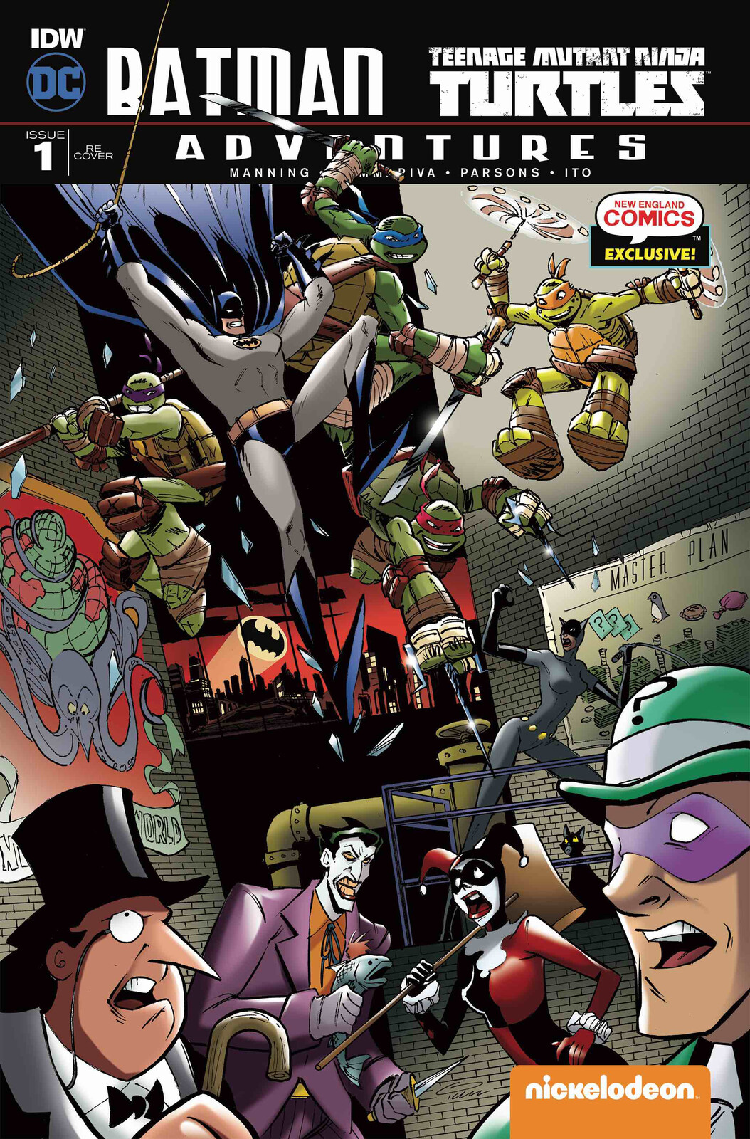 DC Comics and IDW published cover for Batman and Teenage Mutant Ninja Turtles #1 by Ian Chase Nichols