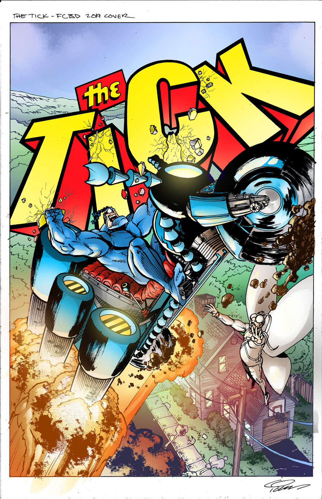 The Tick Free Comic Book Day cover art by Ian Chase Nichols published by New England Comics without the trade dress.