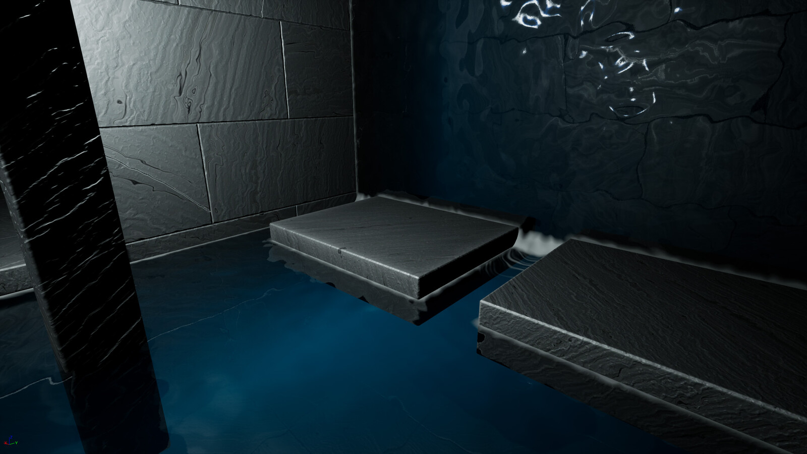 Water shader with flow direction customizable using vertex painting.