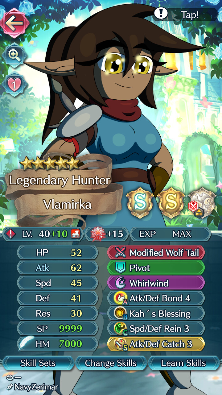 Status screen
Serves to depict the characters main portrait along with her stats and skills