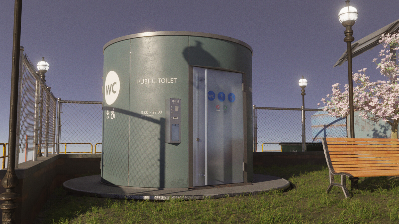 An evening painting an outside restroom