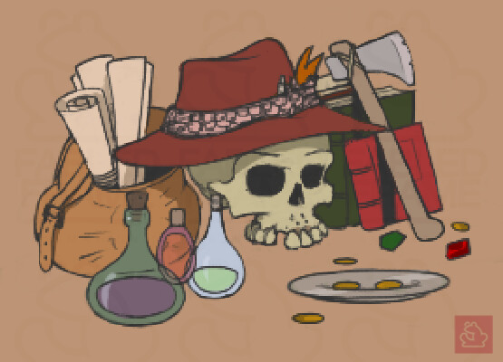 Skull With Objects Game Asset