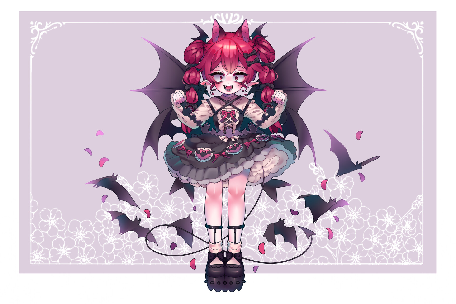cute preppy anime girl with bat wings, anime pfp, hd