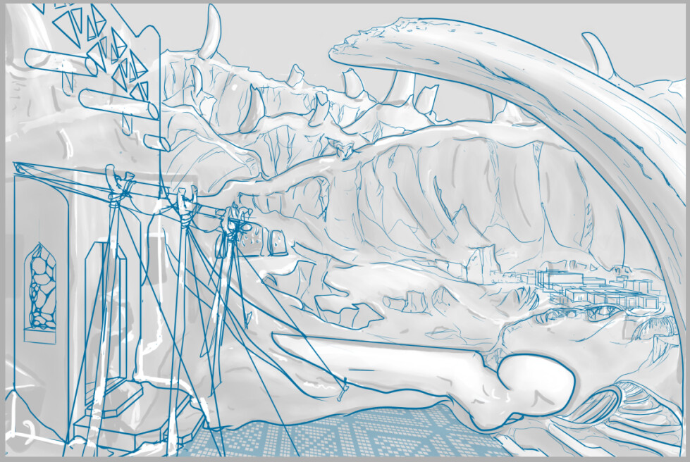 Progress 2 - Sketch with added town detail
