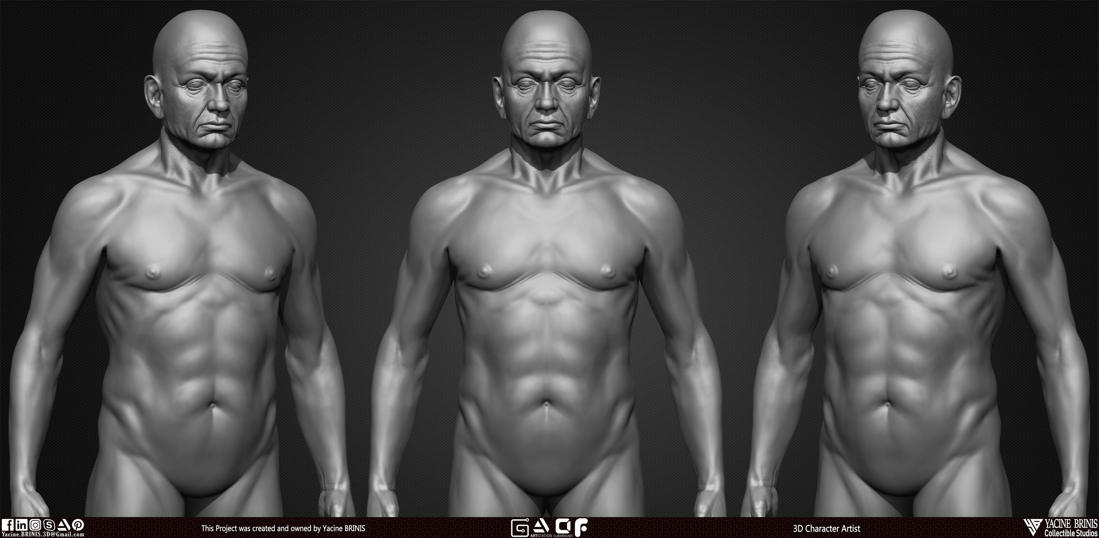 Old Man Basemesh 3D Model By Yacine BRINIS Anatomy Set 002
