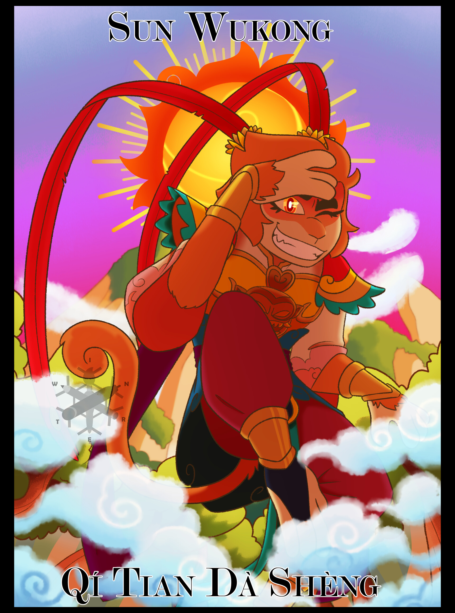 ArtStation - Monkey King and the four generals - tarot card illustration