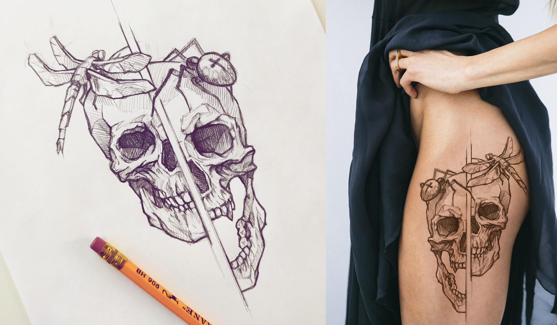 Art Surreal Skull Tattoo Hand Pencil Stock Illustration 672632464   Shutterstock