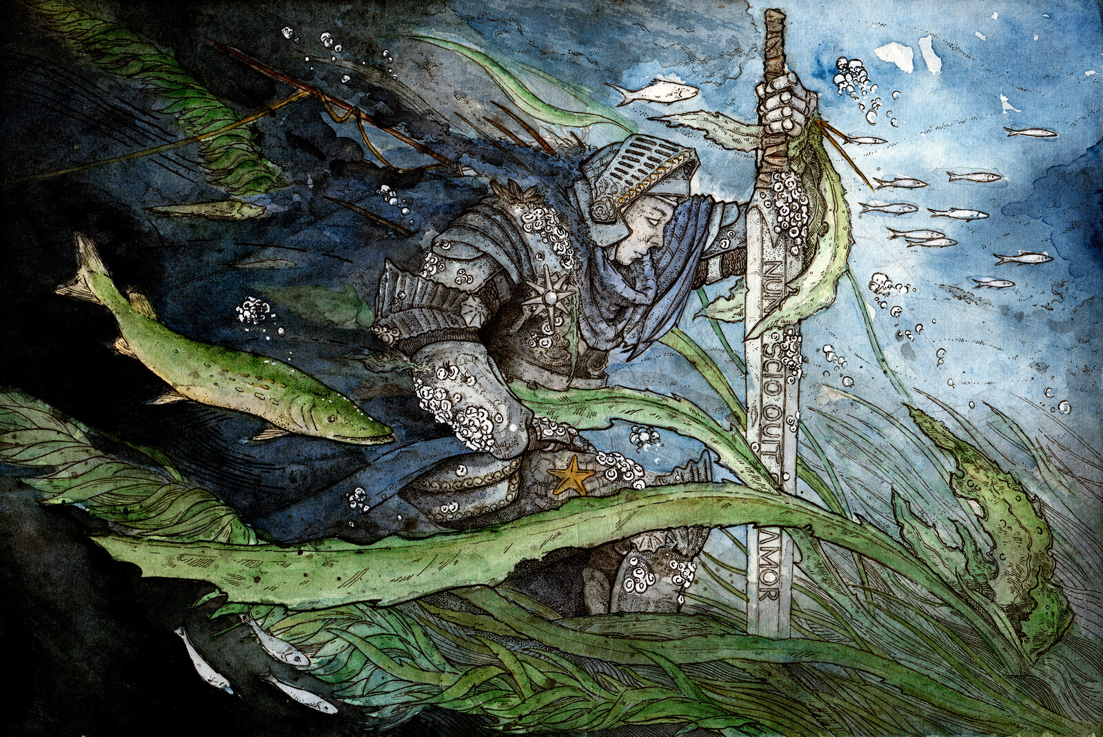 "Chevalier du poisson"
Water color and inks