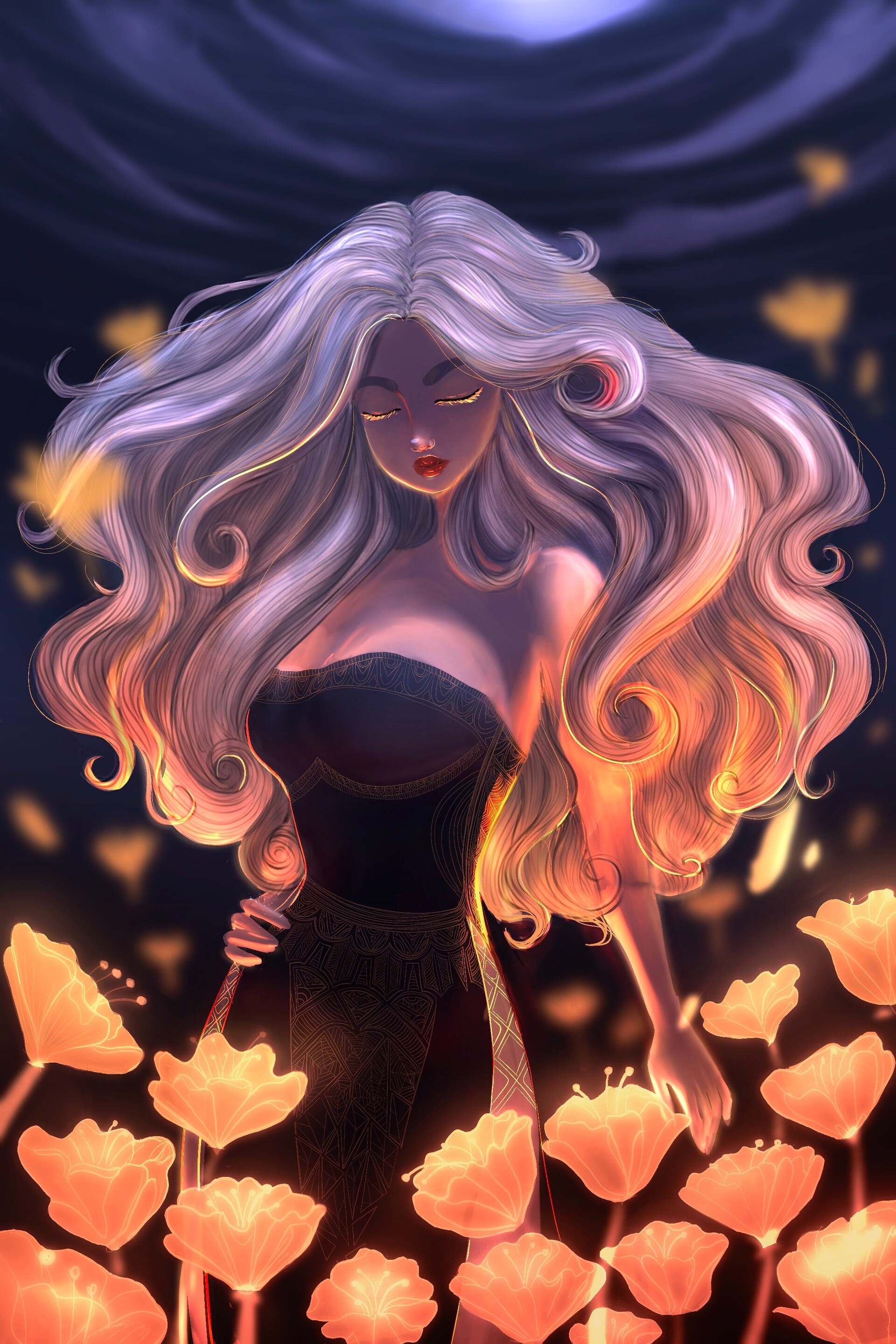 MIDNIGHT BLOSSOM DARK AESTHETIC ANIME AI ART FLOWER visual data 8