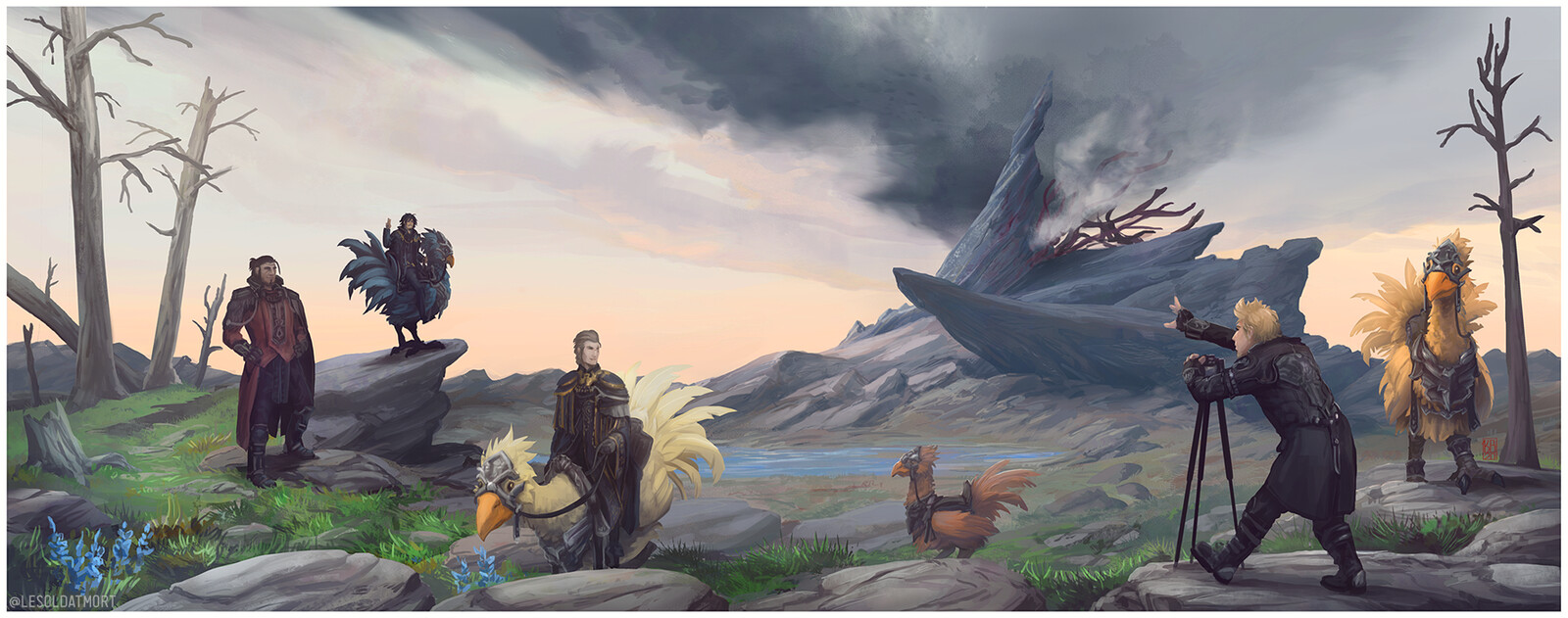 Main illustration for "All The King's Men" zine - two page spread