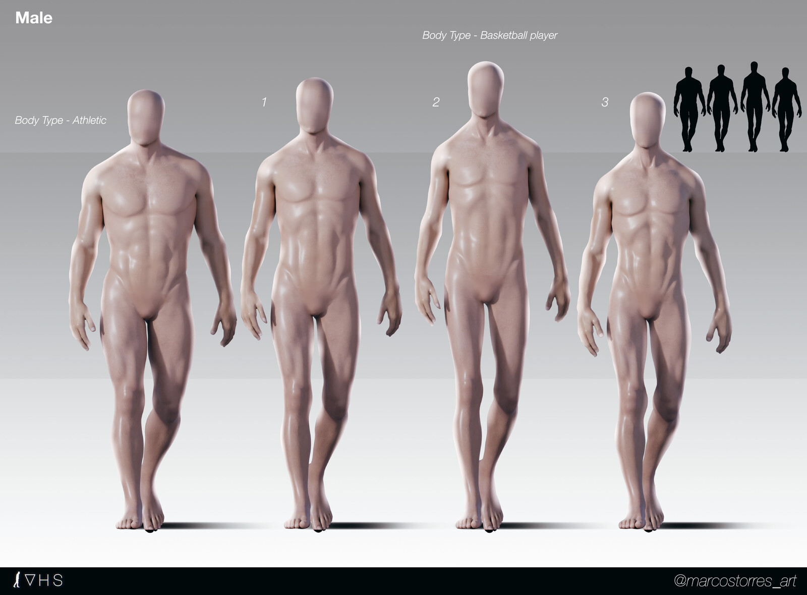 Later on we decided to stick with skin, more like an blank avatar in which the player could put his identity. Here we were trying to decided what body type would be the "poster boy"