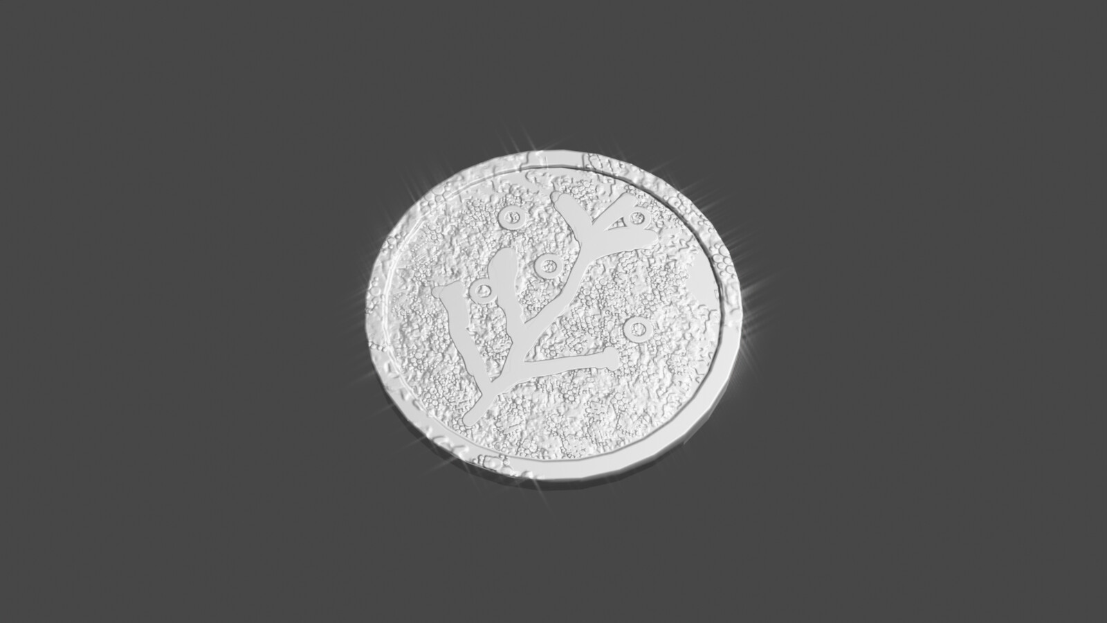 Initial coin, roughly the size of an American half dollar (30.6 mm diameter, 2.15 mm thickness)