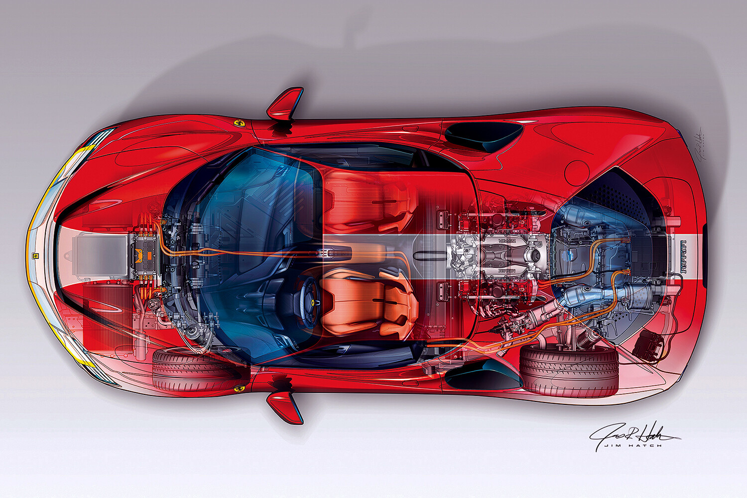 Ferrari SF90 Illustration for the cover of Road &amp; Track.