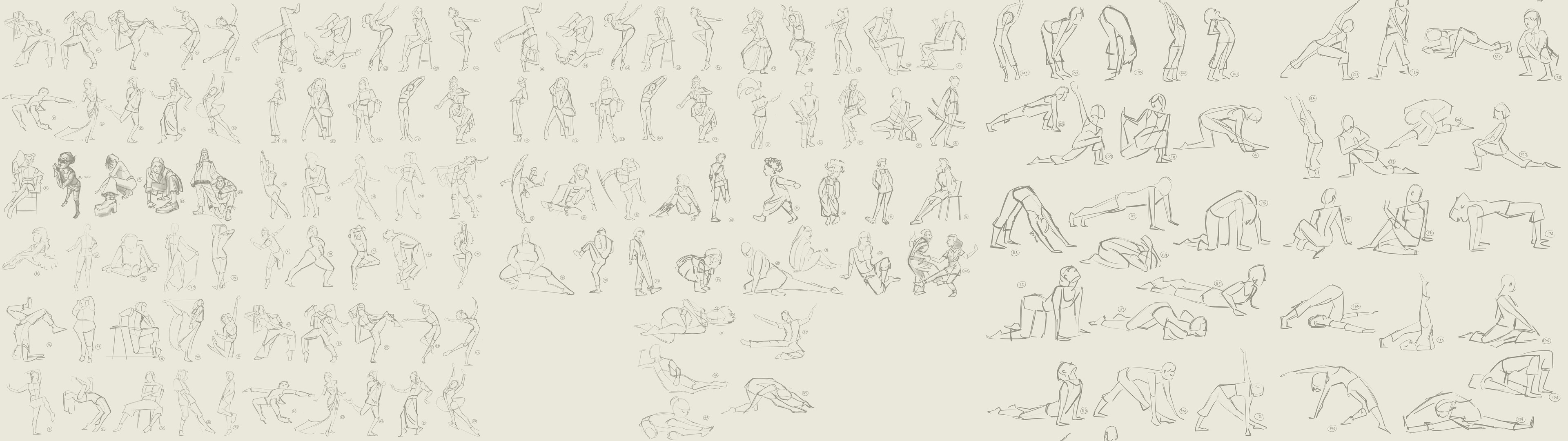 30 sec to 5 min gesture sketches from Projector workshop (2021)