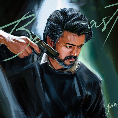 Artstation Beast Thalapathy Vijay Artwork 2021 Beast Master Artwork Painting Oilpainting Thalapathy66