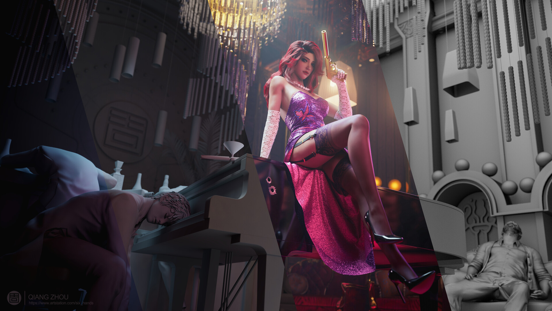 qiang zhou - Secret Agent Miss Fortune fan art digital 3D, image size:1920x1081