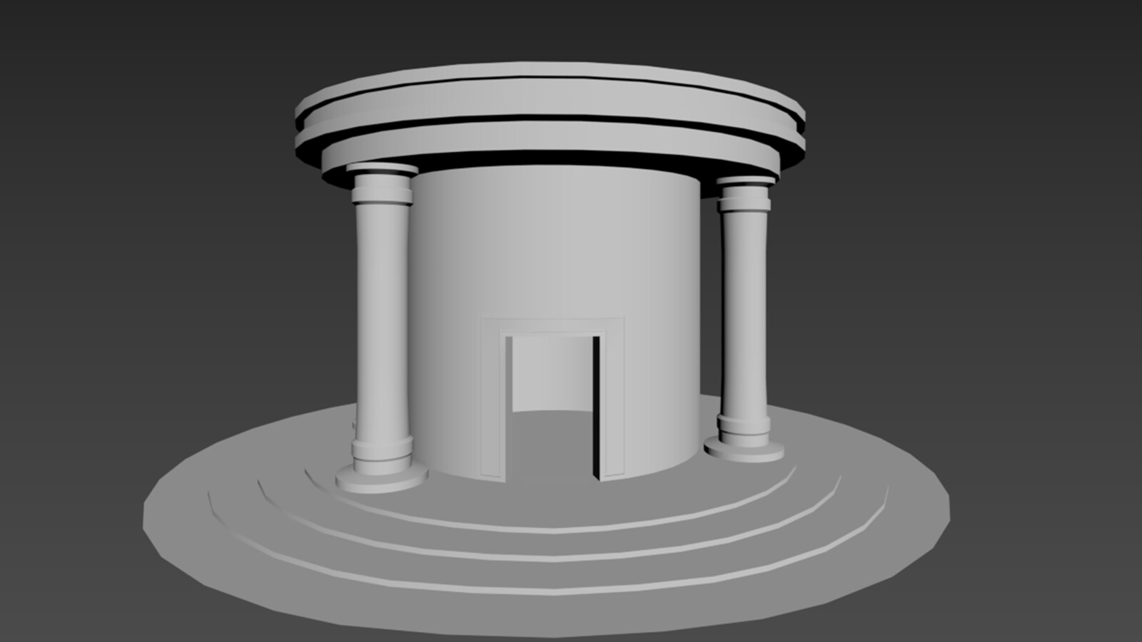 I started by building a rough version of my shrine in 3ds max. I was sure to keep the polygons on the model evenly sized to make sure that unwrapping the object would be easier, this also made the texture projection much easier in the long run.