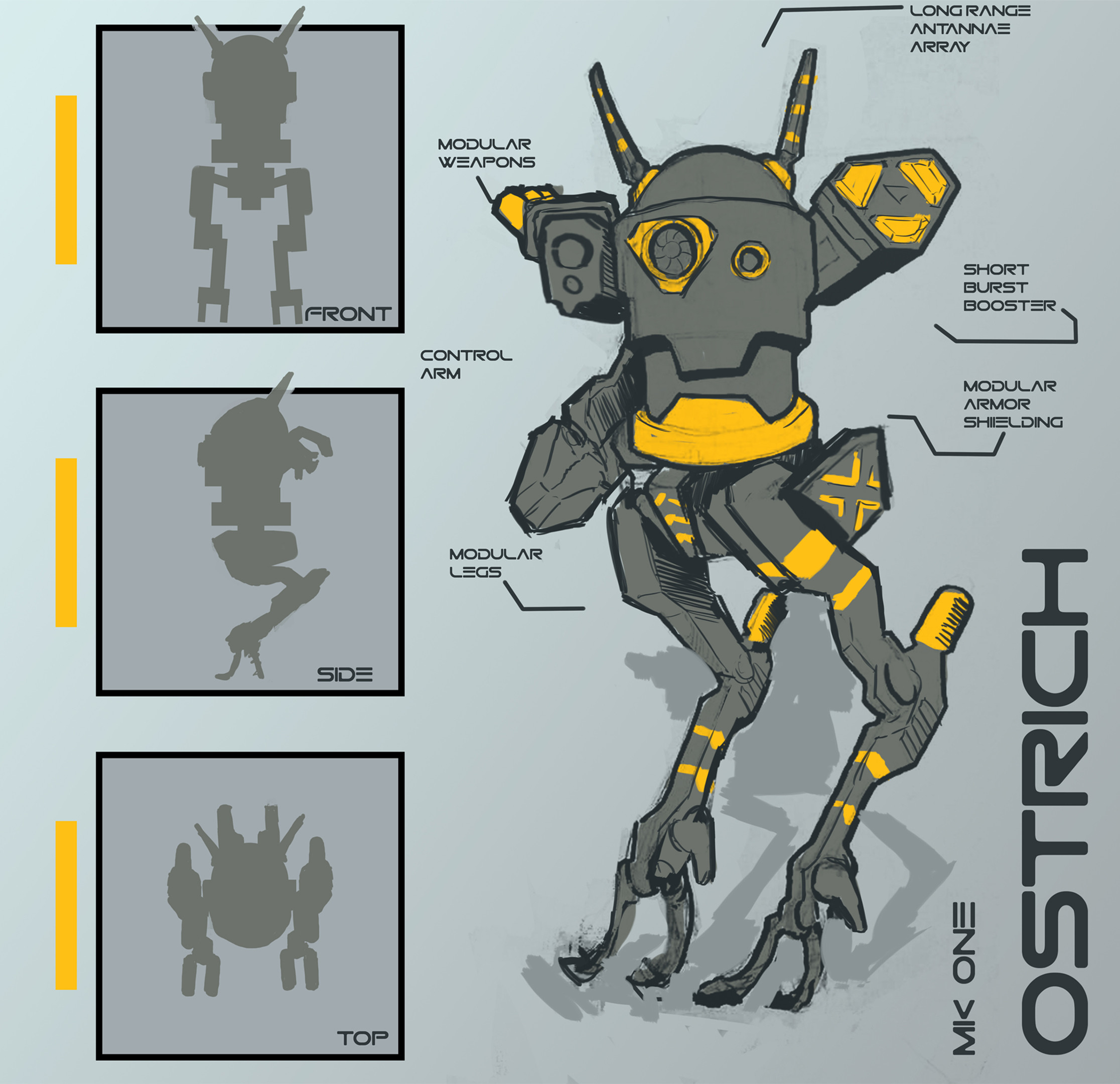 The Ostrich was designed to be a long ranged reconnaissance drone.  