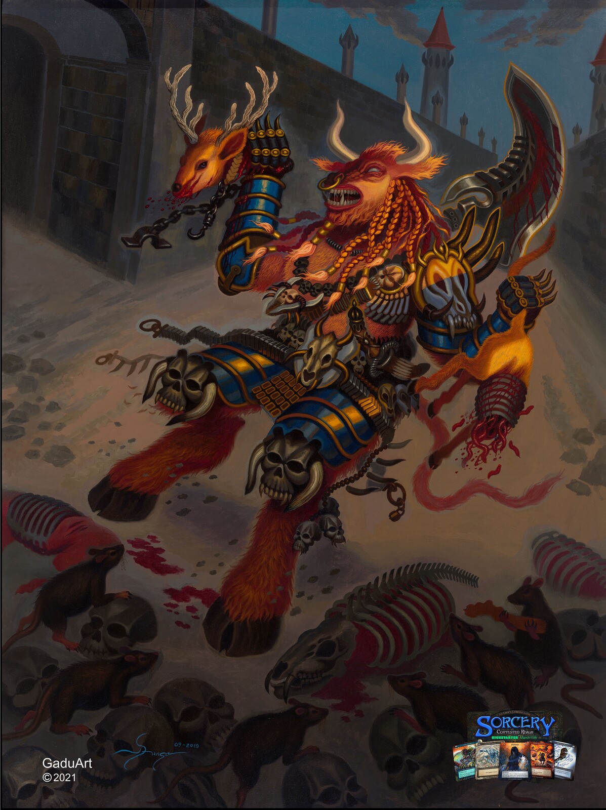 "Maze Minotaur" 
Oil on Canvas
121.92 cm x 91.44 cm
Copyright ©2021
Erik's Curiosa Ltd.
