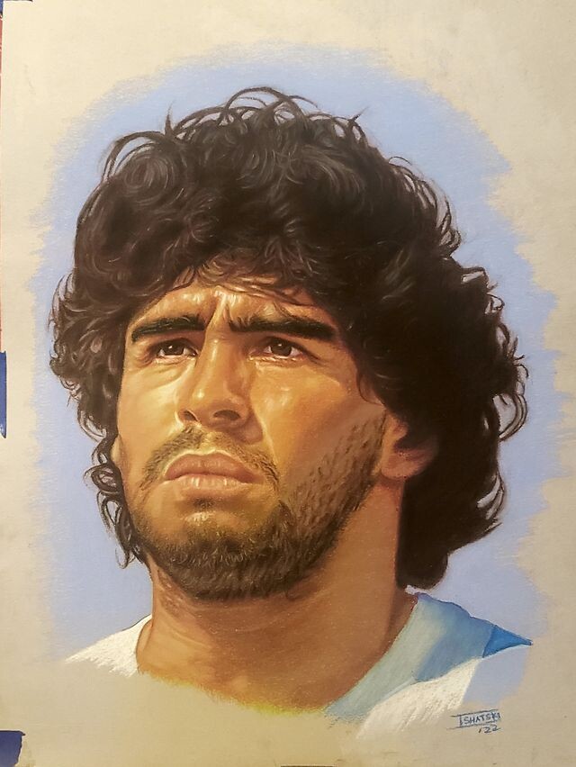 Diego Armando Maradona Pastel Pencils, 40x30cms