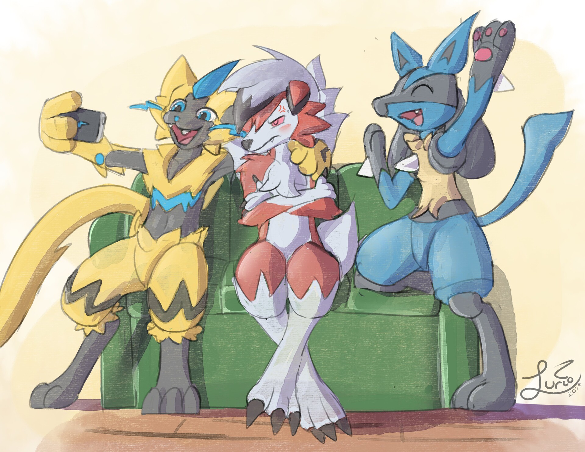 zeraora meets shiny Lucario PhoenixOfAmerica - Illustrations ART street