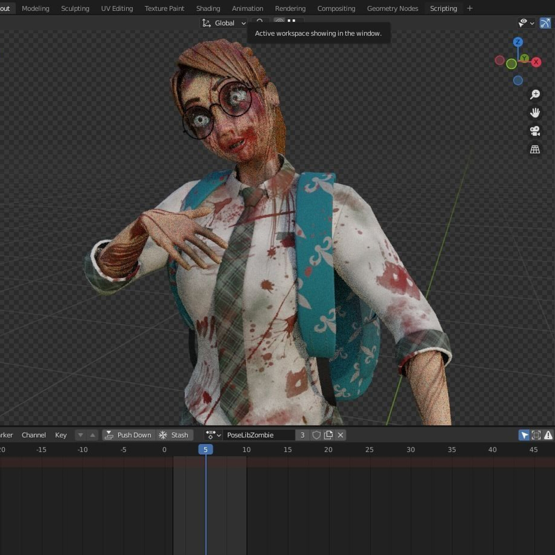 Artstation Cartoon School Girl Zombie Rigged