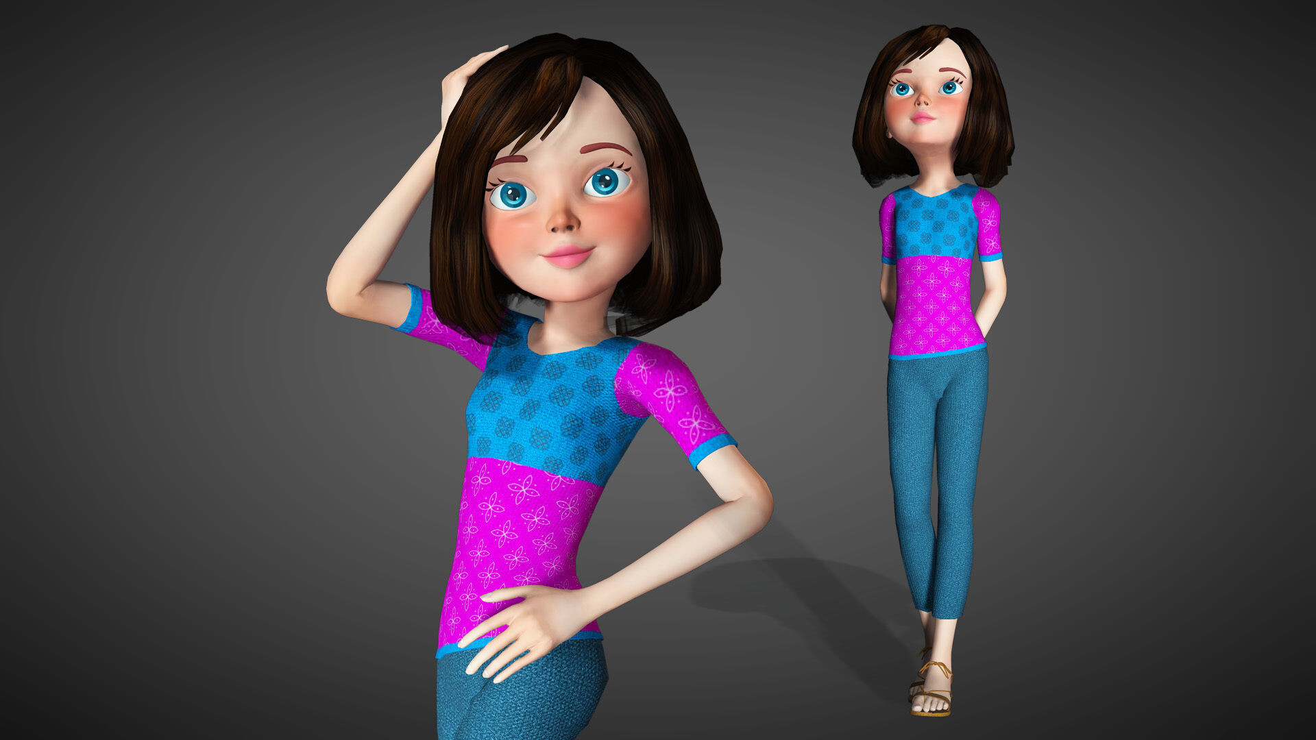 ArtStation - 3D Cartoon Girl Stylish Character Rigged Model