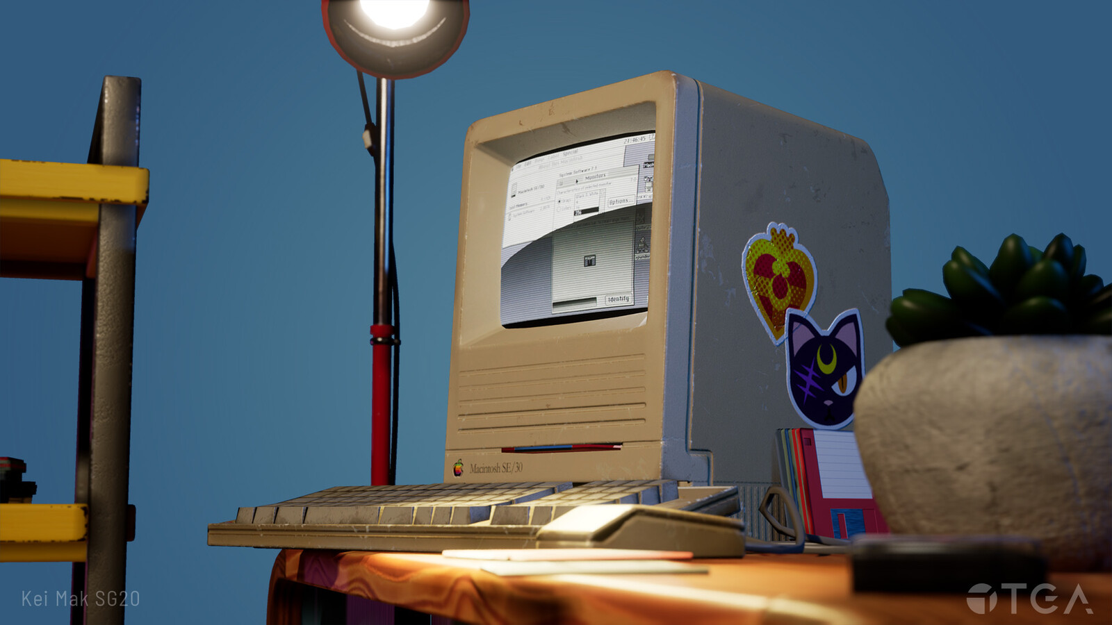 Close up on the plant and Mac SE/30